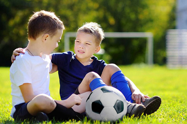 Soccer Ball Boys Sitting Field 2